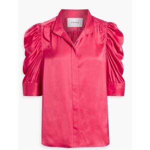 FRAME Gillian Silk Ruched Short Sleeve Top Women’s Size Large Hot Pink NWT